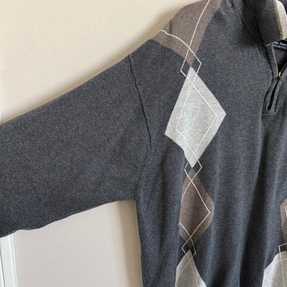 Vintage Greg Norman 90s Mens Gray Argyle Quarter Zip Pullover Sweater Size Large - Picture 5 of 10